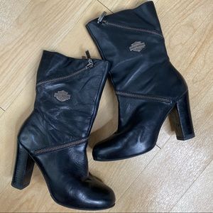 Harley-Davidson Black Leather Moto Boots Heels 🖤